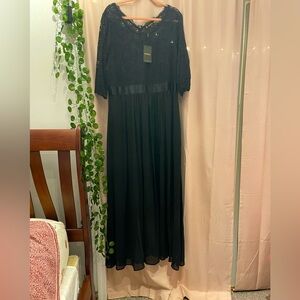 Black lace chiffon floor length dress